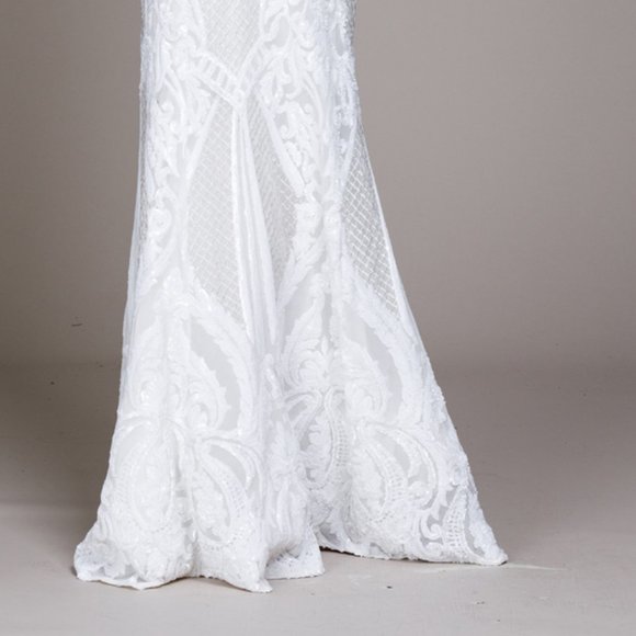 NEW LONG SHEATH SLEEVELESS OFF THE SHOULDER EMBROIDERED SEQUIN DRESS AC 791 - Picture 5 of 6